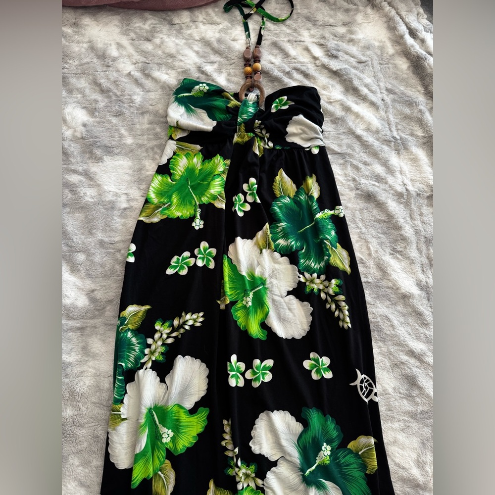 Floral Strapless Dress with Green and White Hibiscus
